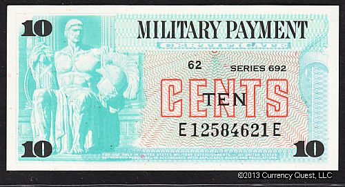 Series 692, 1970-1972 Ten Cent Military Payment Certificate, GemCU